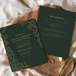 Budget All in One Green Gold Wedding Invitation