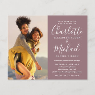 Budget All In One Mauve Photo Wedding Invite
