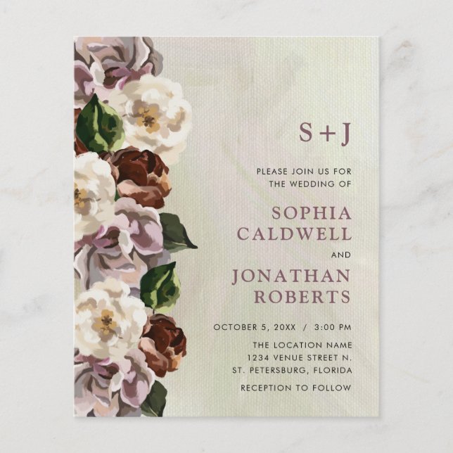 Budget All in One Moody Floral Wedding Invitation (Front)