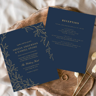 Budget All in One Navy Blue Wedding Invitation