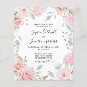 Budget All in One Pink Roses Wedding Invitation