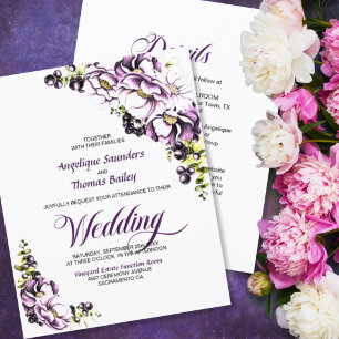Budget All In One Purple Floral Wedding Invitation