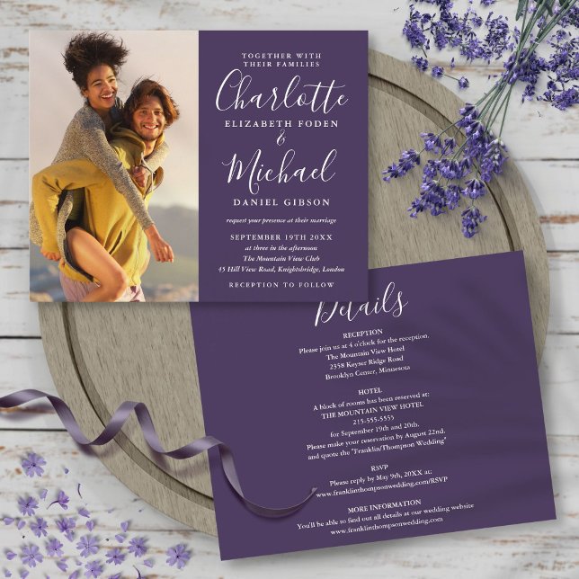 Budget All In One Purple Photo Wedding Invite (Budget All In One Purple Photo Wedding Invite)