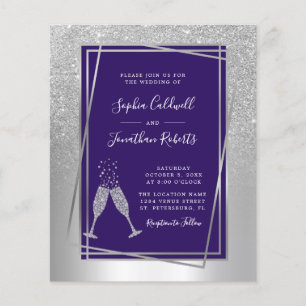 Budget All in One Silver and Blue Wedding Invite