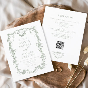 Budget All In One Victorian QR Code Green Wedding Flyer