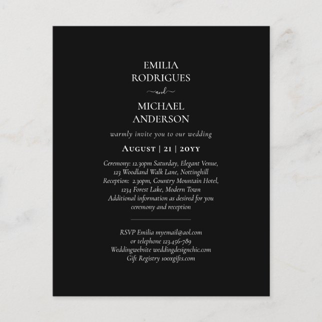 Budget All in One Wedding RSVP Details Registry Flyer (Front)