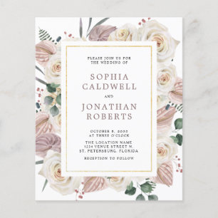 Budget All in One White Roses Wedding Invitation