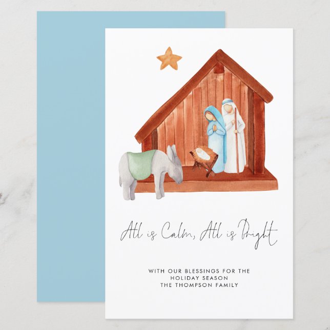 Budget All Is Calm Minimal Nativity Holiday Card (Front/Back)