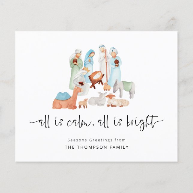 Budget All Is Calm Nativity Christmas Card (Front)