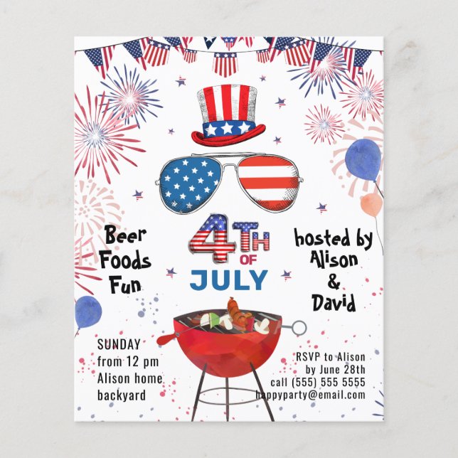 BUDGET American Flag 4th of JULY BBQ Party Invite Flyer (Front)