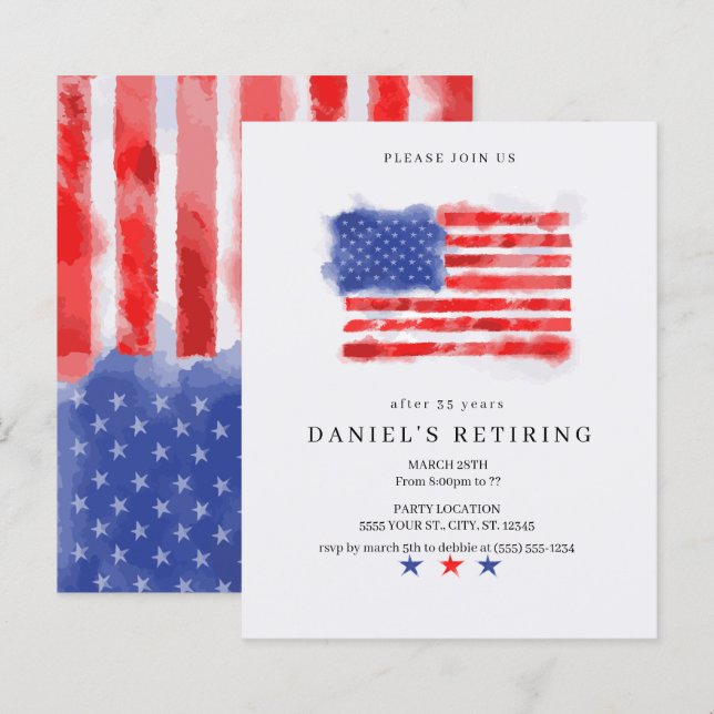 Budget American Flag Retirement Invitations (Front/Back)