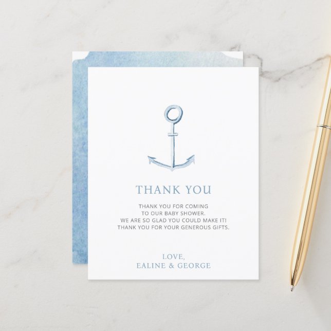 Budget Anchor Nautical Baby Shower Thank You  (Front/Back In Situ)