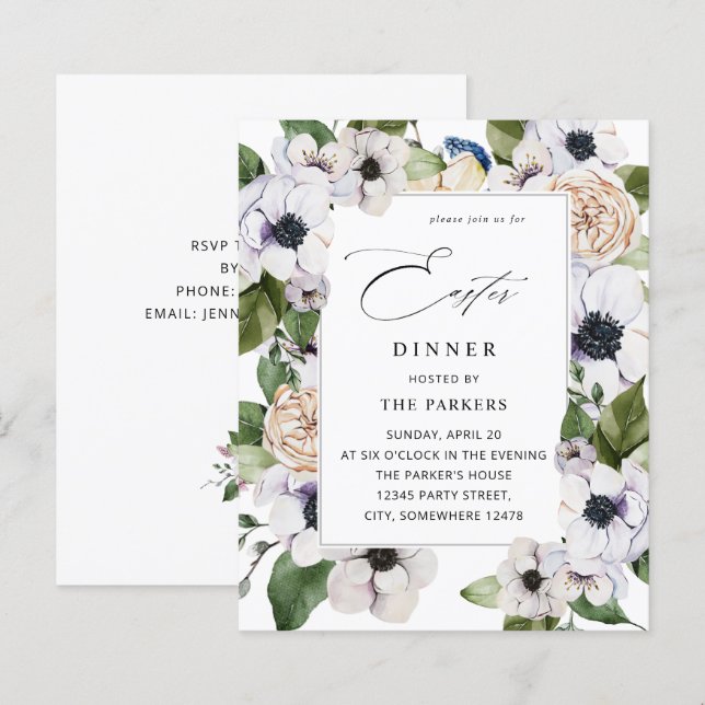 Budget Anemone White Floral Easter Dinner (Front/Back)
