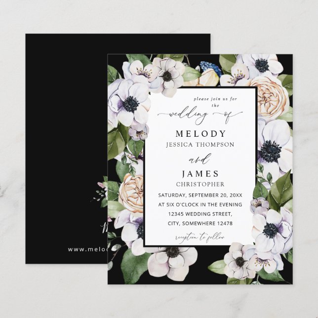 Budget Anemone White Floral Wedding - Black (Front/Back)
