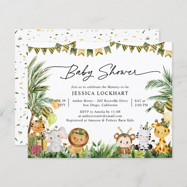 Budget Animal Jungle Party Baby Shower Invitation (Front/Back)
