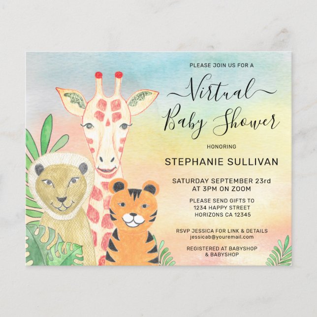 Budget Animals Virtual Baby Shower Invitation (Front)