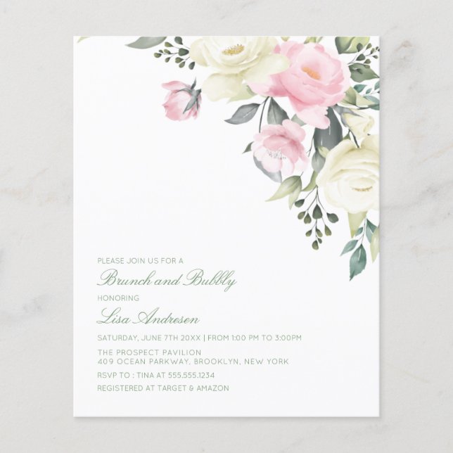 Budget Antique Rose Bridal Shower Invitation (Front)