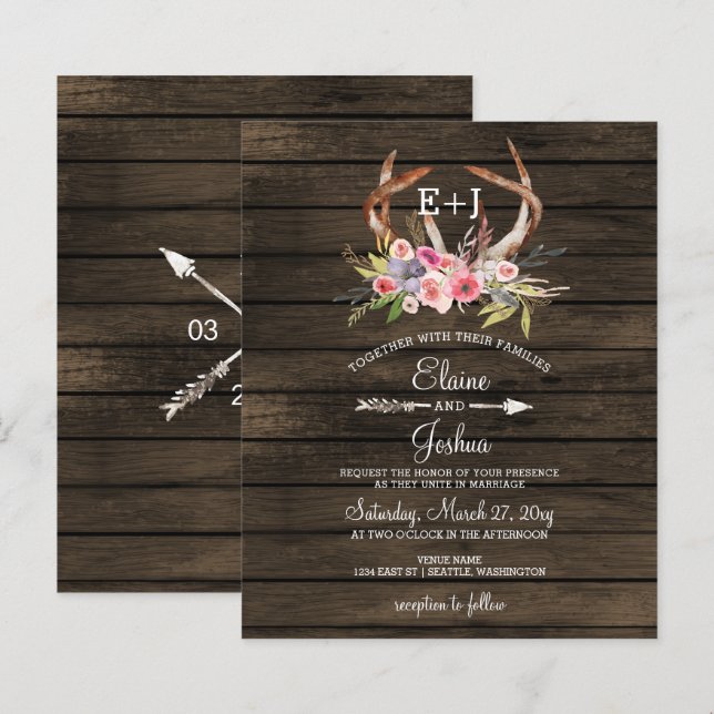 Budget Antlers Country Chic Wedding Invitations (Front/Back)