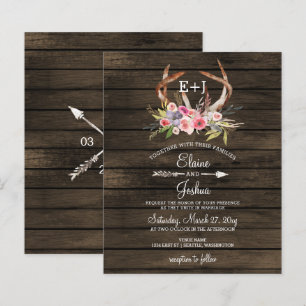 Budget Antlers Country Chic Wedding Invitations
