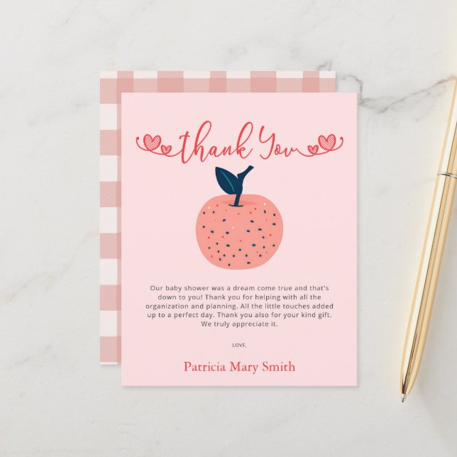 Budget Apple of our Eye Baby Shower Thank You Card (Front/Back In Situ)