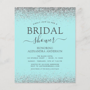 Budget Aqua Blue Teal Silver Glitter Bridal Shower Flyer