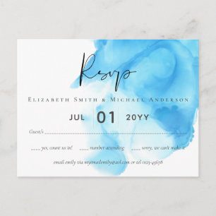 Budget Aqua Blue Watercolor Wash Wedding Postcard