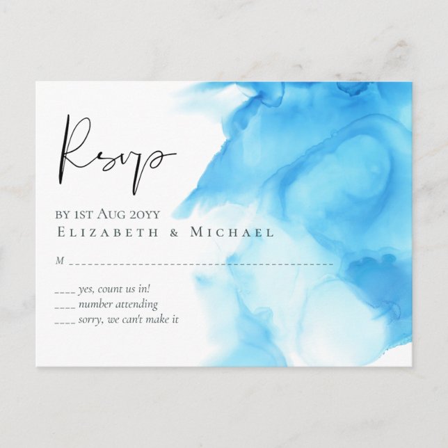 Budget Aqua Blue Watercolor Wash Wedding Postcard (Front)