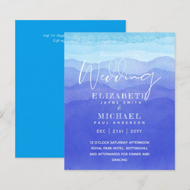BUDGET Aqua Ocean Wedding Invite Beach Destination (Front/Back)