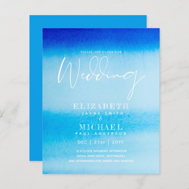 BUDGET Aqua Ocean Wedding Invite Beach Destination (Front/Back)
