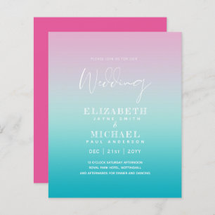 BUDGET Aqua Pink Wedding Invite Ocean Beach