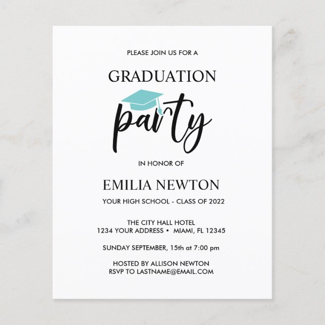 Budget Aqua Tassel Blush Graduation Cap Party (Front)