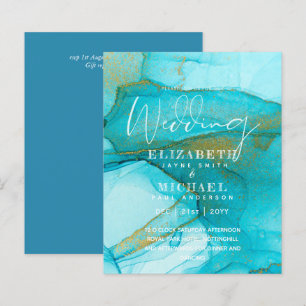 BUDGET Aqua Watercolor Wedding Invite Ocean Beach