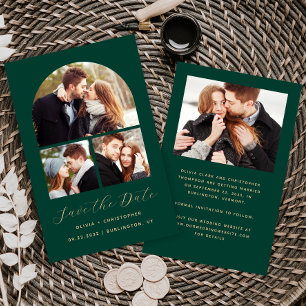 Budget Arch 4-Photo Collage Green Save the Date