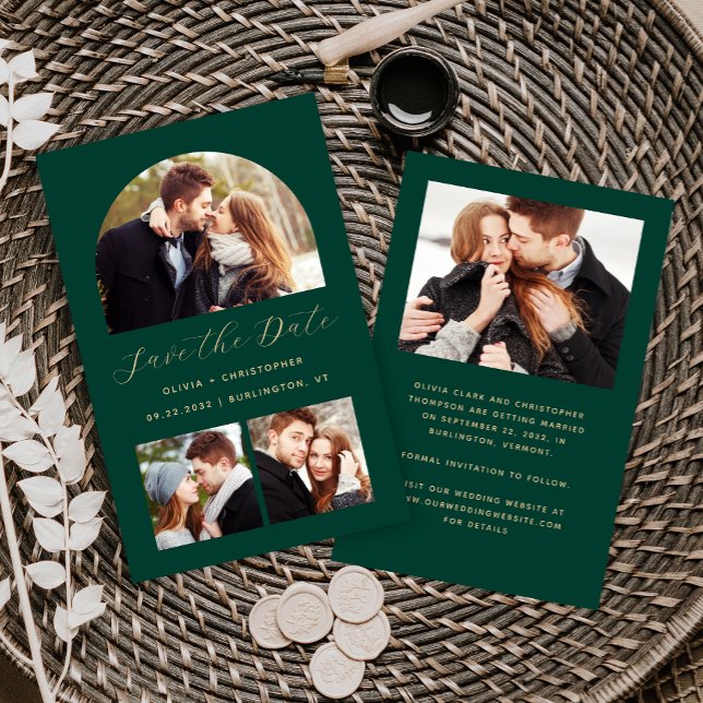 Budget Arch 4 Photos Emerald Green Save the Date (Creator Uploaded)