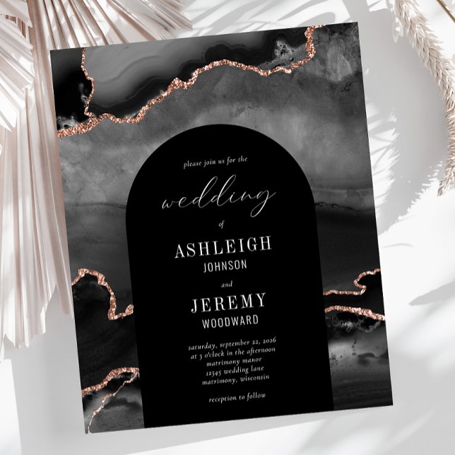 Budget Arch Black Rose Gold Agate Wedding Invite (Creator Uploaded)