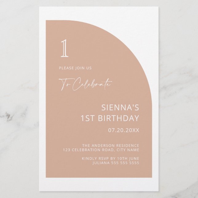 Budget Arch Blush Pink 1st Birthday Invite (Front)