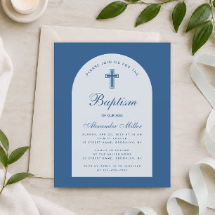 Budget Arch Classic Blue Boy Baptism Invitation