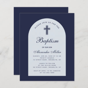 Budget Arch Navy Blue Boy Baptism Invitation