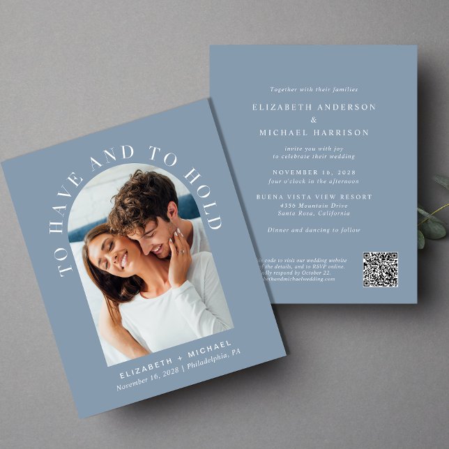 Budget Arch Photo QR Code Wedding Invitation (Celebrate your love story with invitation showcasing your favorite photo in an elegant arch frame)