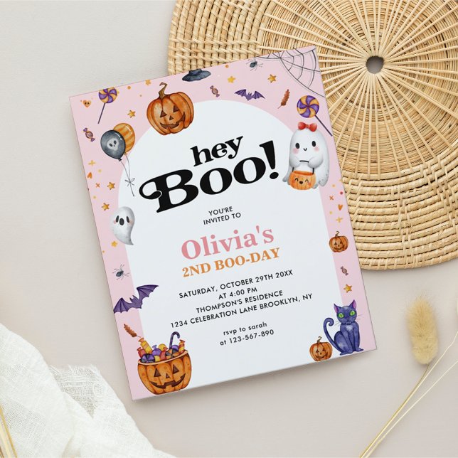 BUDGET Arch Pink Hey Boo Halloween Kids Birthday (Creator Uploaded)