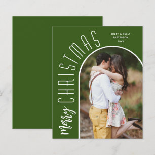 Budget Arched Merry Christmas Green Photo Cards