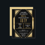 Budget Art Deco 50th Birthday Gold Black Invite<br><div class="desc">A value for money BUDGET alternative on a smaller size 4.5 x 5.6” semi-gloss 110lbs weight, which is of similar thickness to a postcard (however is not suitable to use as a postcard.). PLEASE NOTE there is ONE invite per sheet. Art Deco 50th Birthday Gold Black Invite. Glamourous Art Deco...</div>