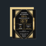 Budget Art Deco 50th Birthday Gold Black Invite<br><div class="desc">A value for money BUDGET alternative on a smaller size 4.5 x 5.6” semi-gloss 110lbs weight, which is of similar thickness to a postcard (however is not suitable to use as a postcard.). PLEASE NOTE there is ONE invite per sheet. Art Deco 50th Birthday Gold Black Invite. Glamourous Art Deco...</div>