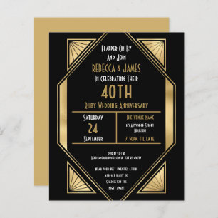 Budget Art Deco Ruby 40th Anniversary Invite