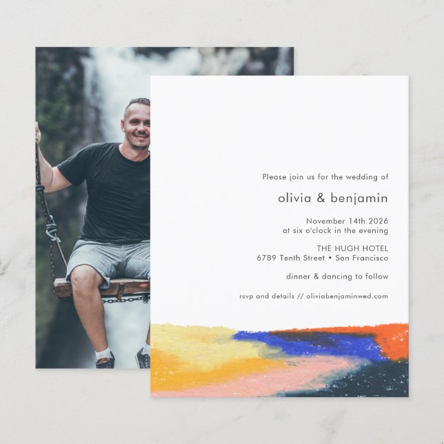 Budget Artsy Abstract Art Photo Wedding Invitation (Front/Back)