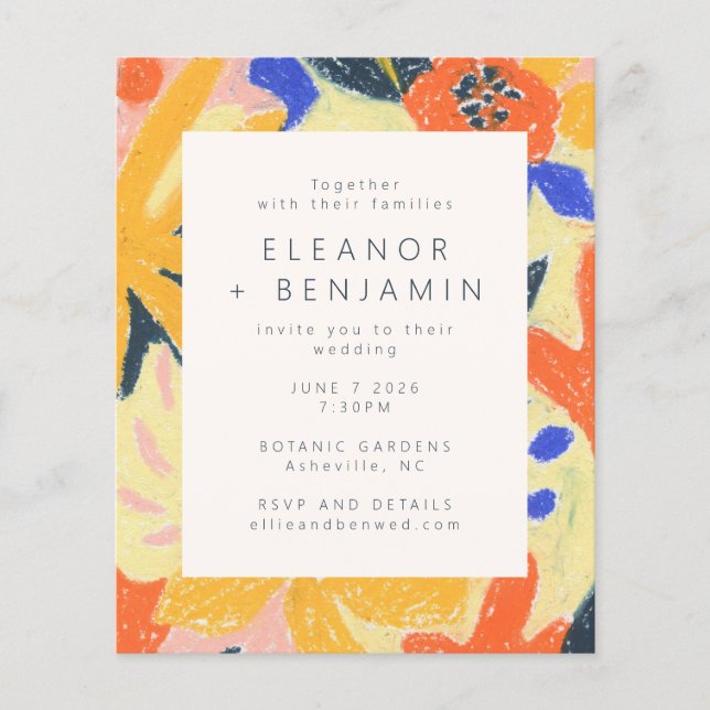 Budget Artsy Abstract Botanical Fun Wedding Invite (Front)