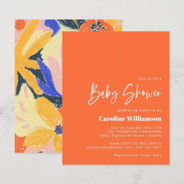 Budget Artsy Abstract Botanical Orange Baby Shower (Front/Back)