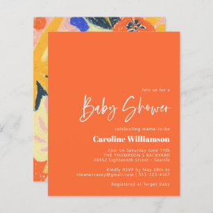 Budget Artsy Abstract Botanical Orange Baby Shower