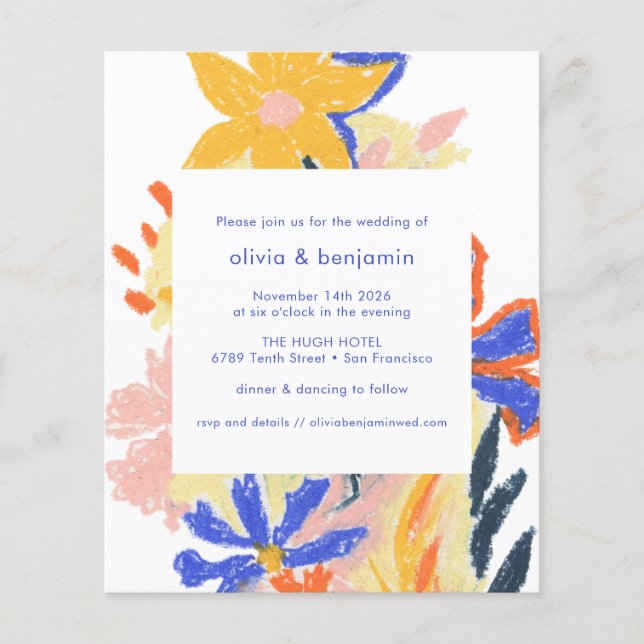 Budget Artsy Abstract Floral Wedding Invitation (Front)