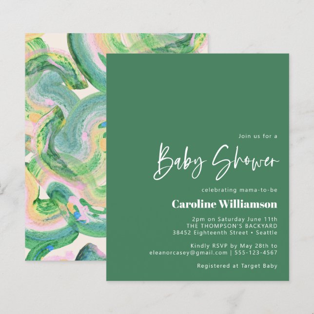Budget Artsy Abstract Green Watercolor Baby Shower (Front/Back)